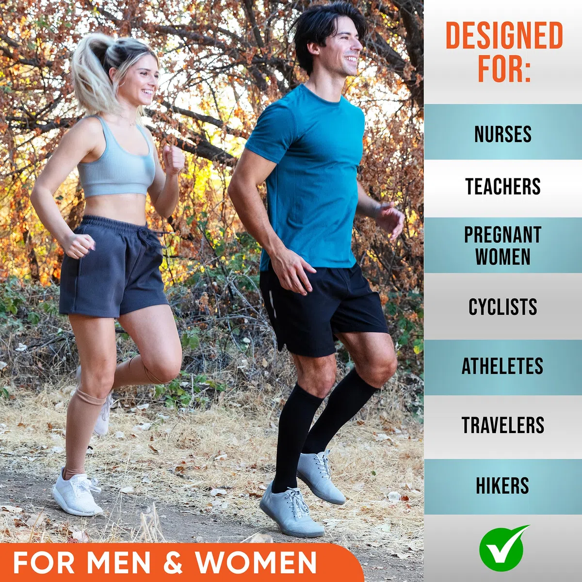 PhysFlex Chaussettes de compression pour homme et femme – Meilleur soutien pour la course, l'avion, la grossesse – Bas de compression gradués au genou (bleu)