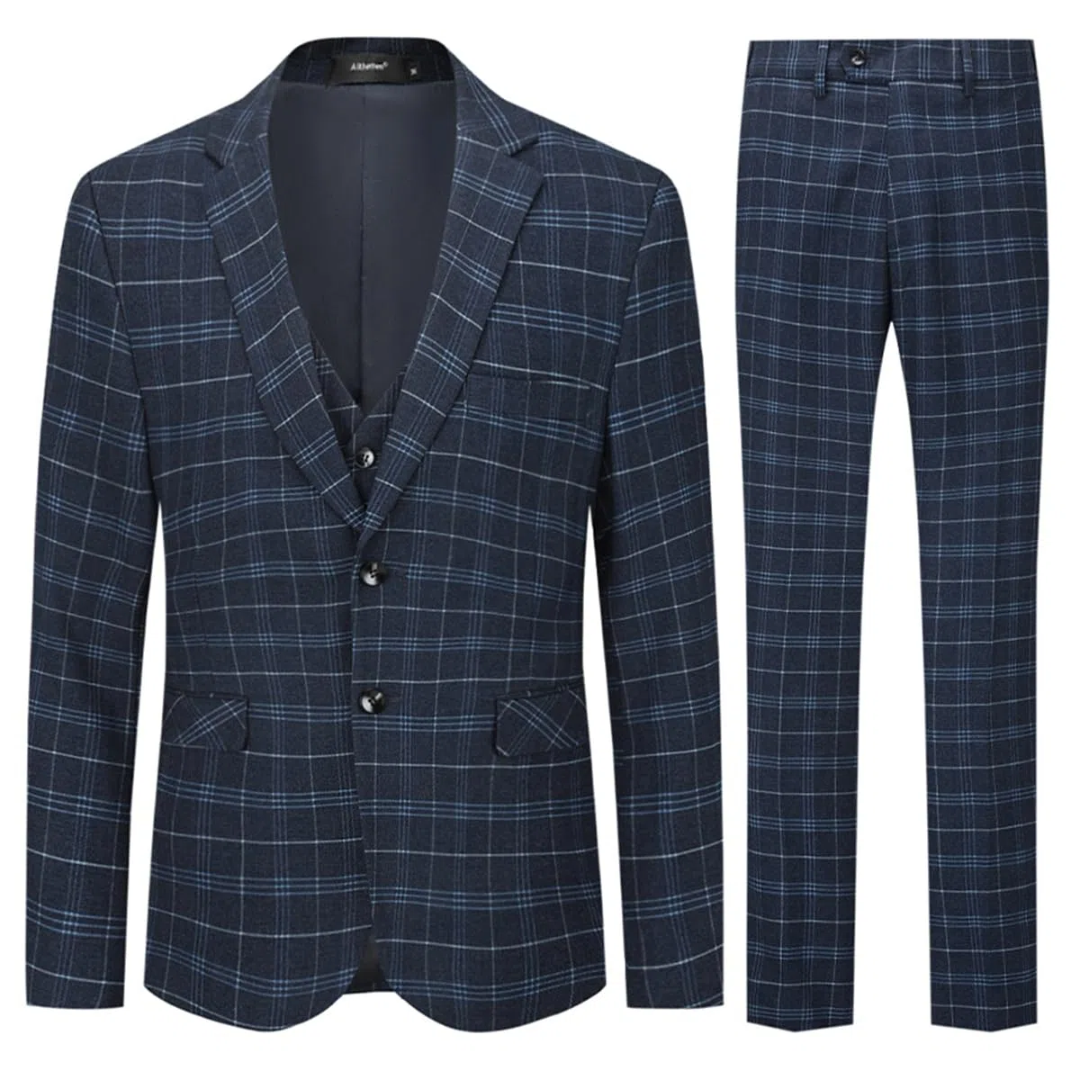 Allthemen Costume Homme 3 Pièces Tuxedo Slim Fit à Carreaux Deux Boutons d'affaire Mariage Trois Pièces Veste+Gilet+Pantalon Homme
