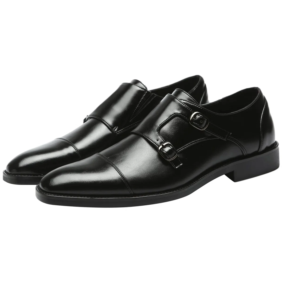 ANUFER Gentilhomme Intelligent Cap Orteil Double Boucle Chaussures de Moine Faux Cuir Formel Chaussures Habillées