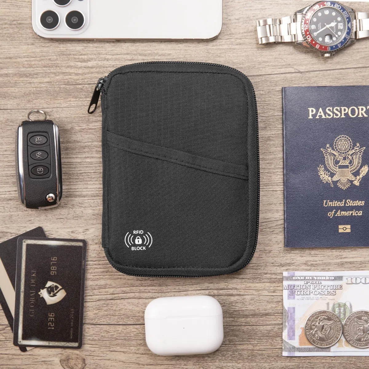 FIREDOG Porte-passeport pour voyage, porte-cartes avec blocage RFID et portefeuille de voyage pour homme et femme, noir