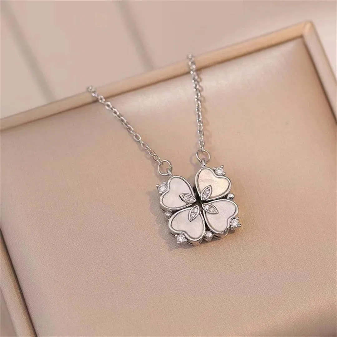 Collier coeur porte-bonheur en argent sterling 925 pour femmes, collier ras du cou rétro gothique à quatre feuilles avec pendentif d'amour, 4