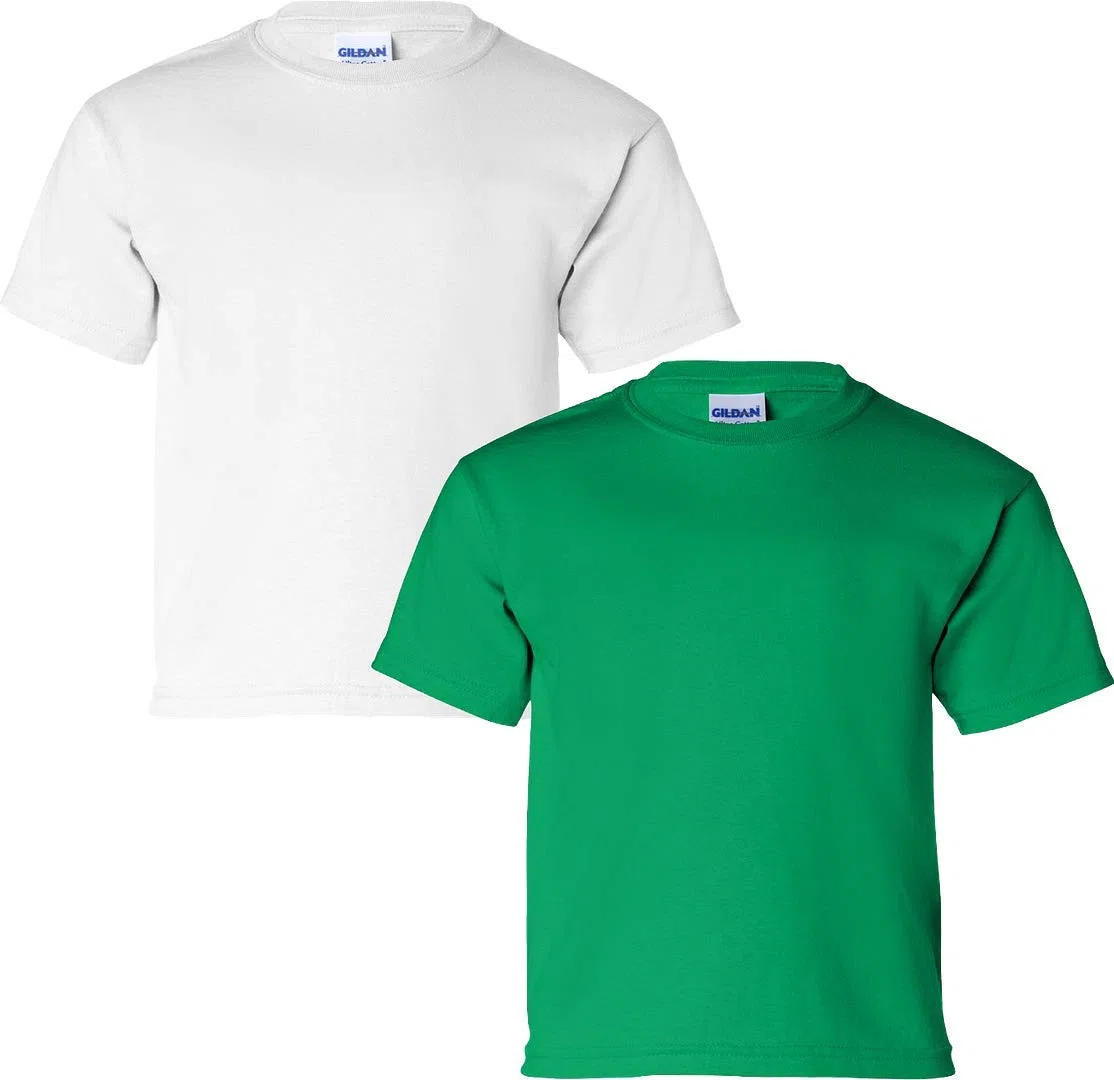 Gildan Lot de 2 t-shirts en coton pour enfant, Blanc/vert irlandais, Large