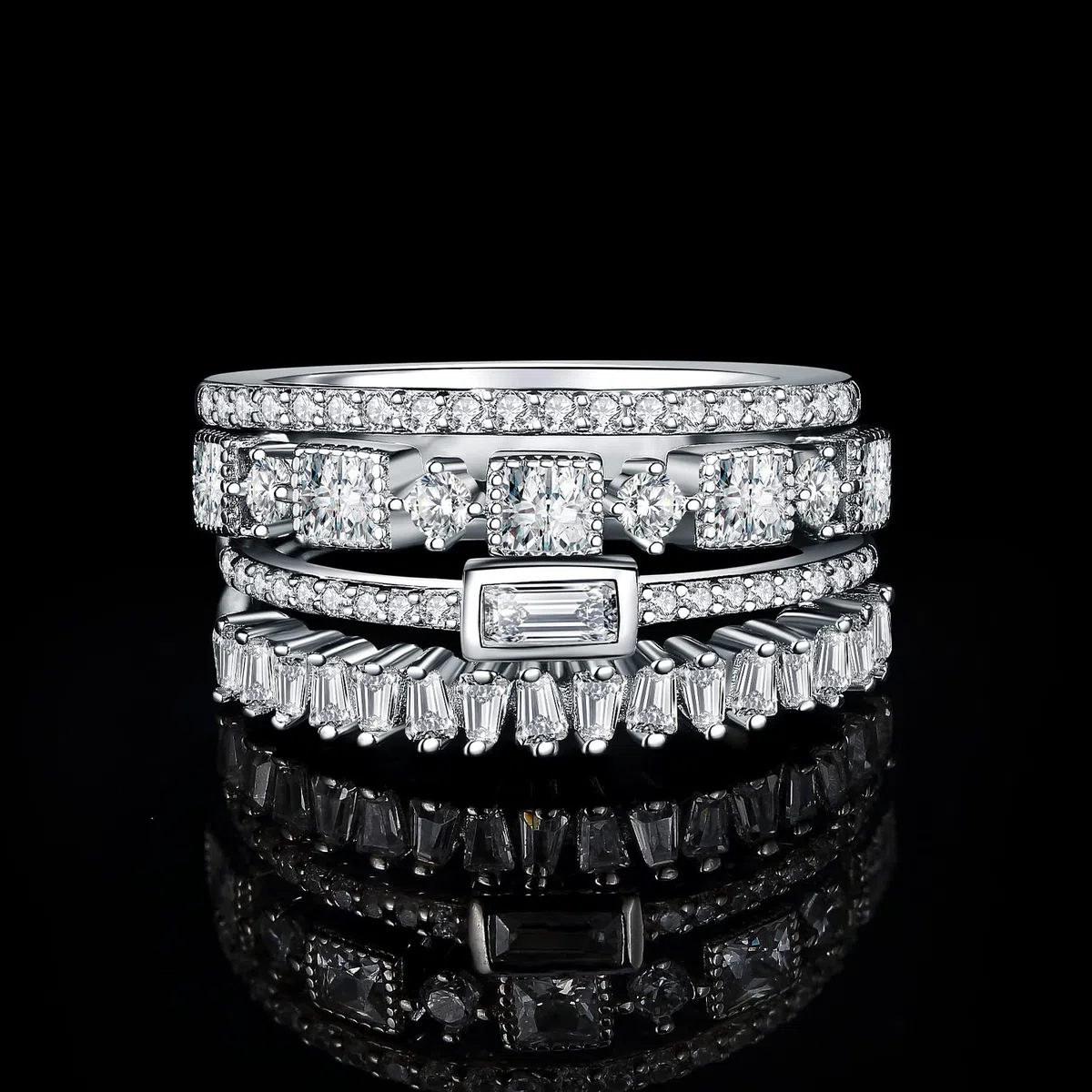 JewelryPalace Carre Vintage Eternite Bague Taille Princess Cubic Zirconia Pierre Argent Massif 925 Femme, Empilable Fin Bague Fiançailles Mariage Promesse Anneau Alliance, Ensemble Bijoux Mariage