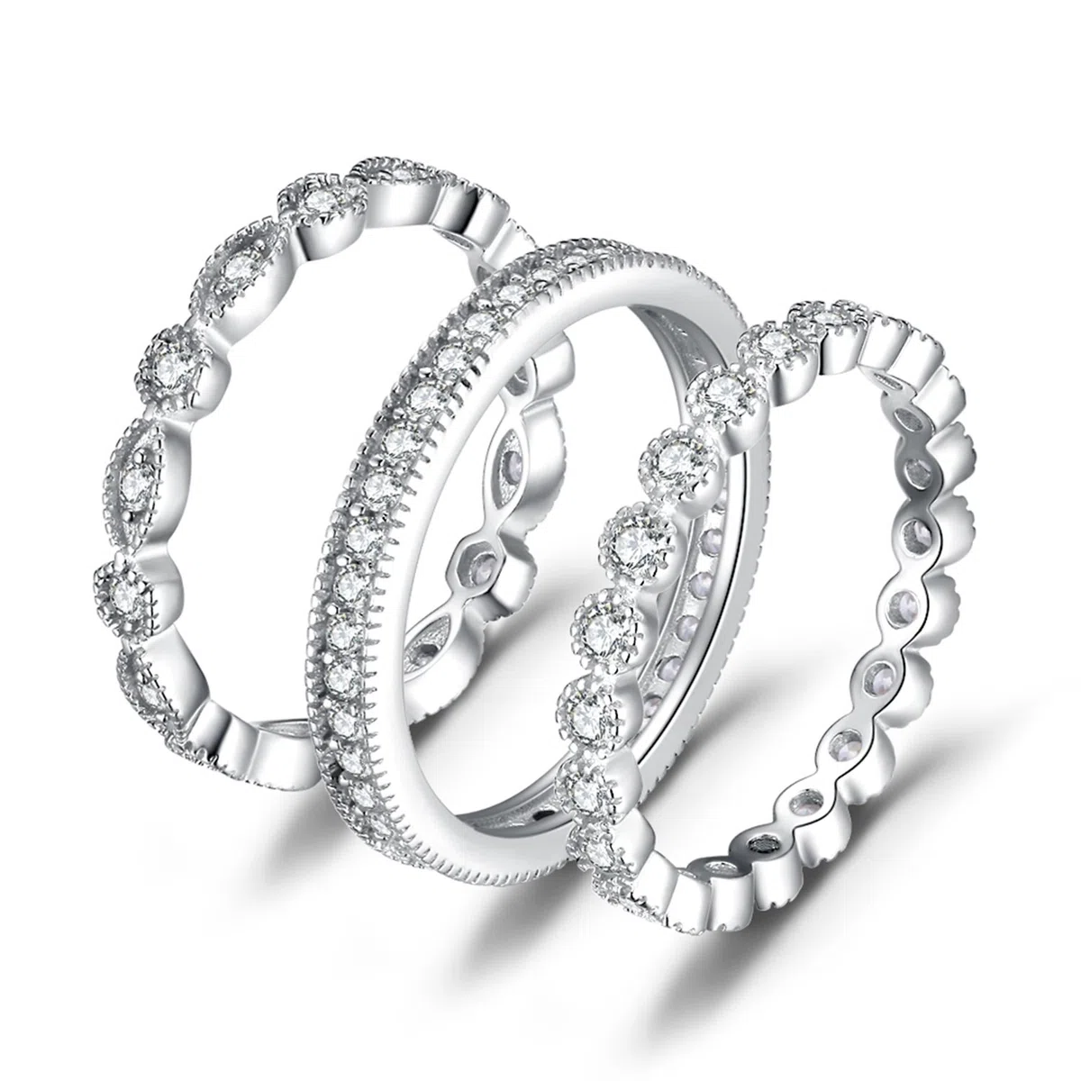 JewelryPalace 3 Éternité Band Empilable Zircone Cubique Bague Femme Argent 925, Marquise Lot de Bague de Fiançailles Femme Plaqué Or Jaune Or Rose, Infini Bagues Mariage Promise Alliance, Bijoux Femme