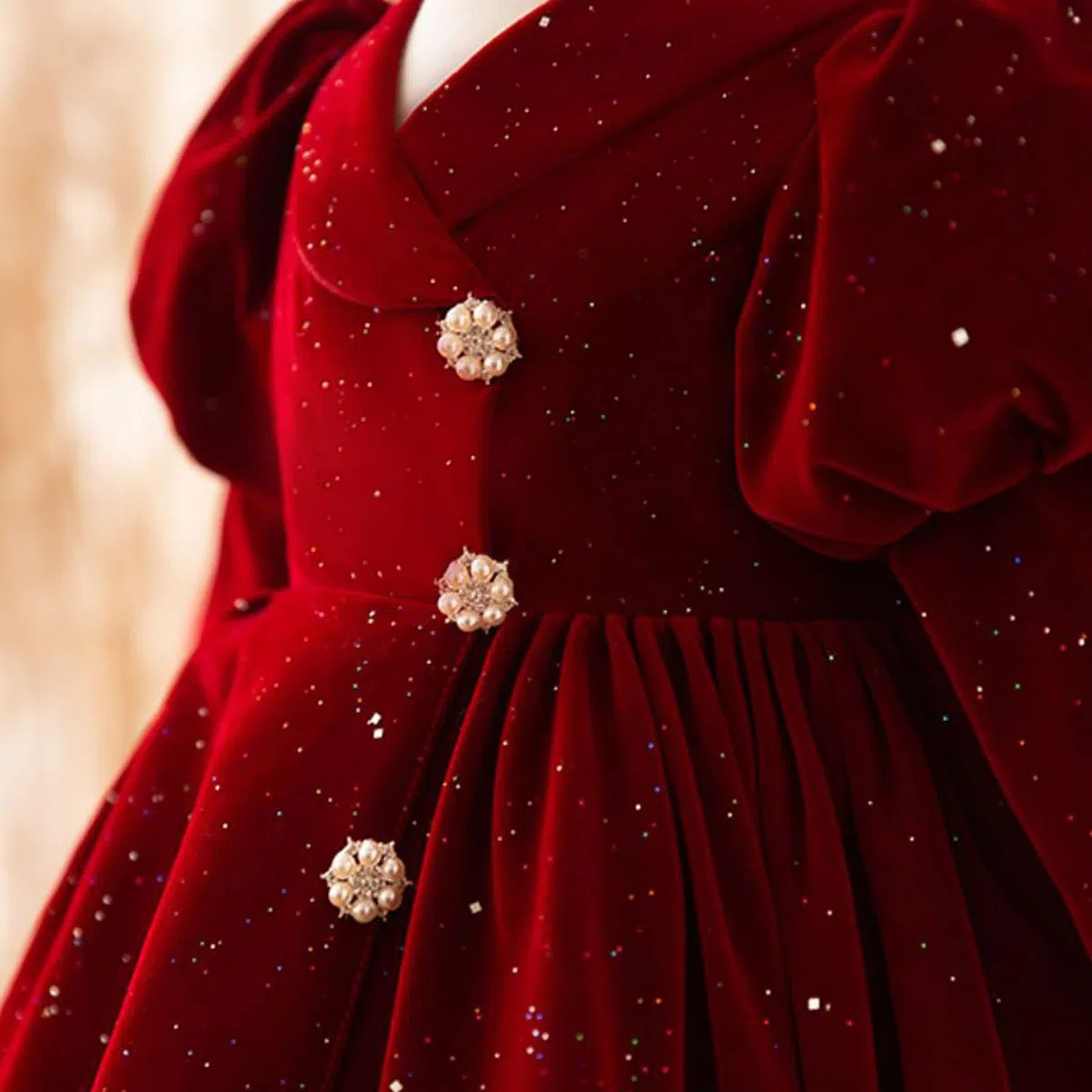 Robe en velours pour petite fille, robe de Noël doublée en polaire, robe de princesse plissée à manches longues pour fête, anniversaire, bal, mariage, automne, hiver (6 mois-9 ans)