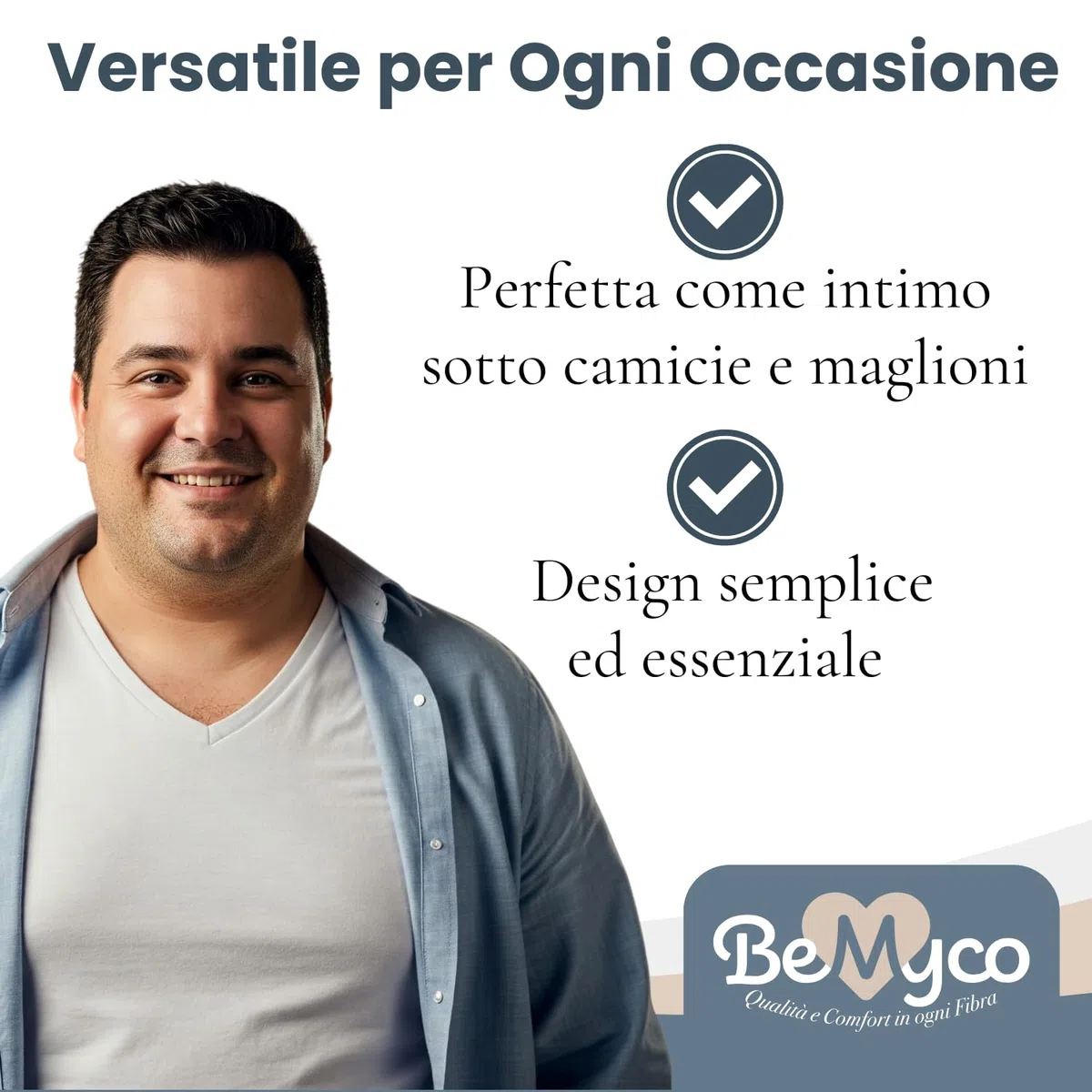 Lot de 2 t-shirts pour homme grande taille – col en V, 100 % coton peigné, fabriqué en Italie, doux et résistant, confortable et respirant