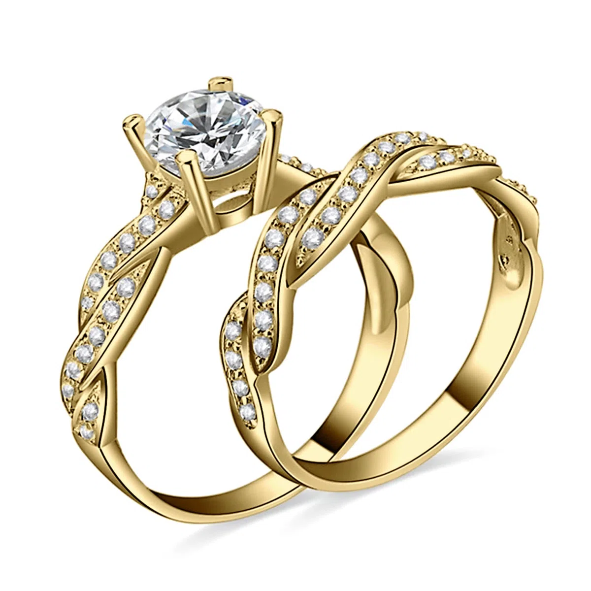 JewelryPalace 1.5ct Zircone Cubique Infini Bague Femme Argent 925 Plaqué Or Jaune Or Rose, Lot de Bague de Fiançailles Femme, Bagues Anniversaire Mariage Promise Couple Nuptiale Ensembles Bijoux