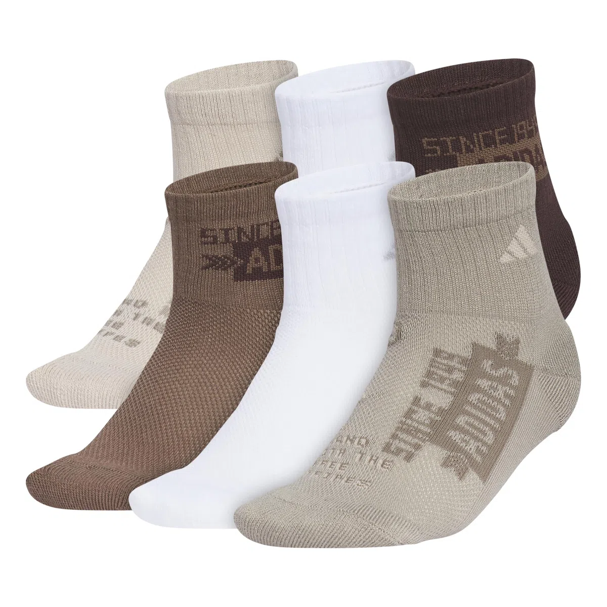 adidas Lot de 6 paires de socquettes unisexes pour enfants garçons et filles - Athlétique, rembourrées et confortables, beige merveille, blanc/marron terre strata, graphique, M (lot de 6)