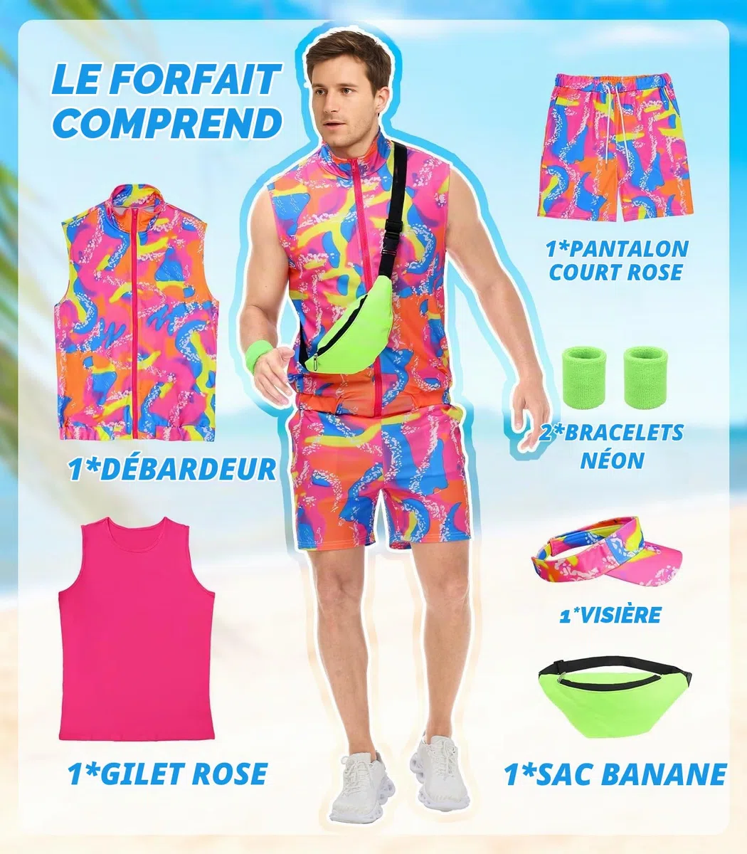 Costume d'entraînement des années 80 pour homme - Déguisement des années 90 pour homme, Halloween, cosplay et de deguisement couple