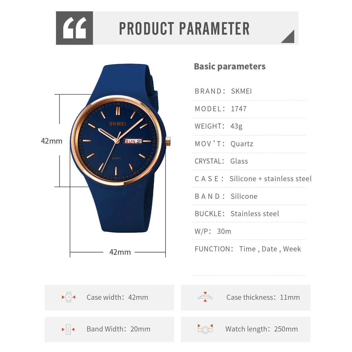 SKMEI Montre de sport pour jeune femme avec bracelet en silicone - Grand cadran - Étanche - Style décontracté - Simple - Quartz analogique - Jour - Date - Cadeau pour filles - Blanc