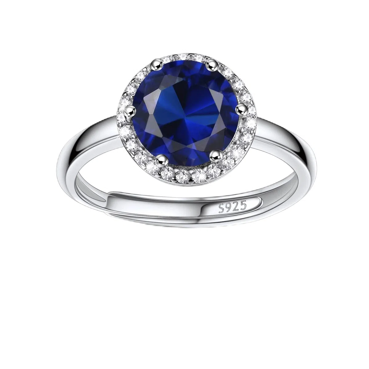 Bestyle Bague pour Femme en Argent S925 Ronde, Bague de Fiançailles Alliance Bague Réglable en Pierre de Naissance en Zircon Blanc Cadeau d'Anniversaire