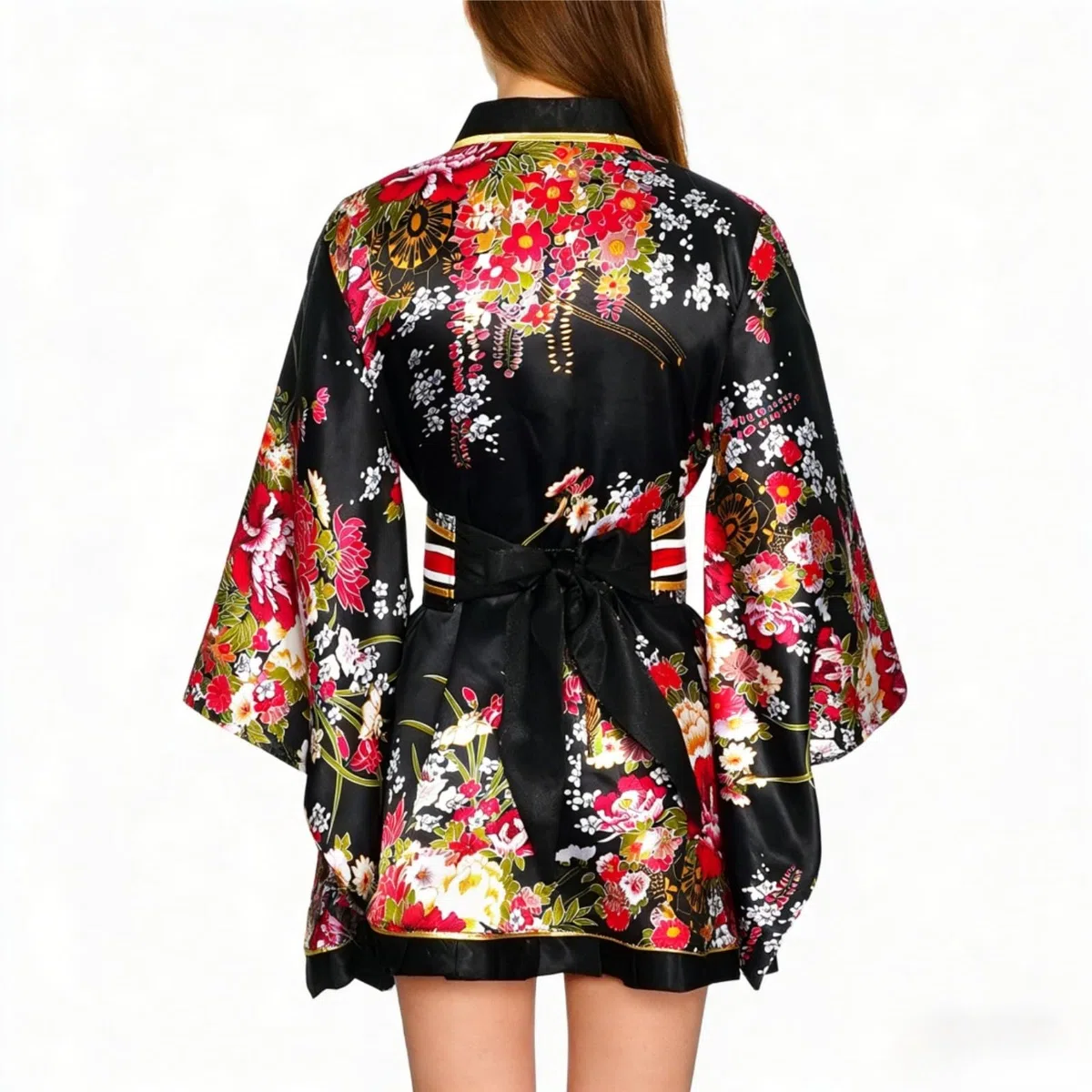 Kimono Japonais Femme Court,Yukata Imprimé Floral avec Accessoires | Kimono Été, Taille Unique, Ensemble avec Éventail, Maske, Cheveux, Coffret Cadeau, Ideal pour Carnaval, Fête, Anime-Con