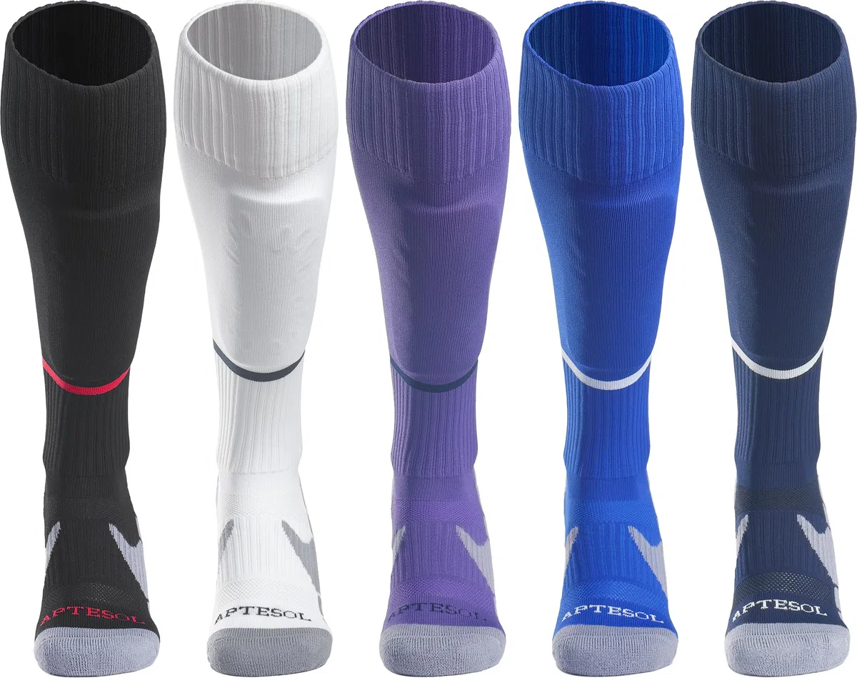 APTESOL Chaussettes de football montantes pour jeunes – Chaussettes de sport d'équipe pour homme et femme – Chaussettes de compression athlétiques en coton pour homme et femme (5 paires, multicolore,