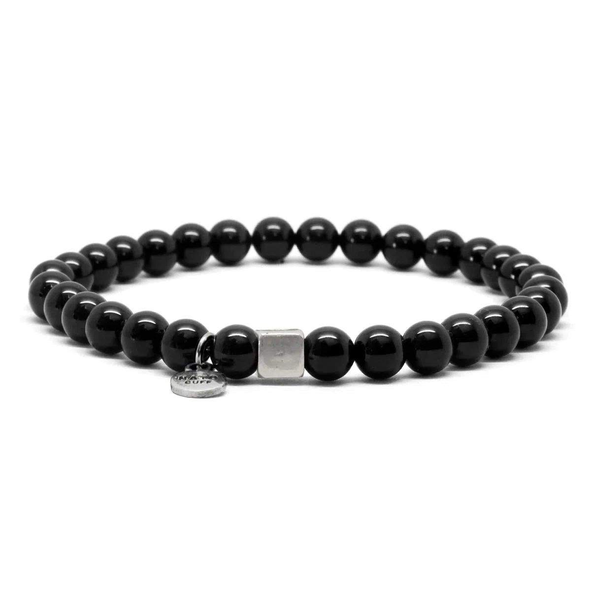 Nato Cuff - Bracelet en Argent 925 - Pierres Semi Précieuses Perles Onyx Poli- Bijou Homme ou Femme Fait Main en France (Large 19cm)