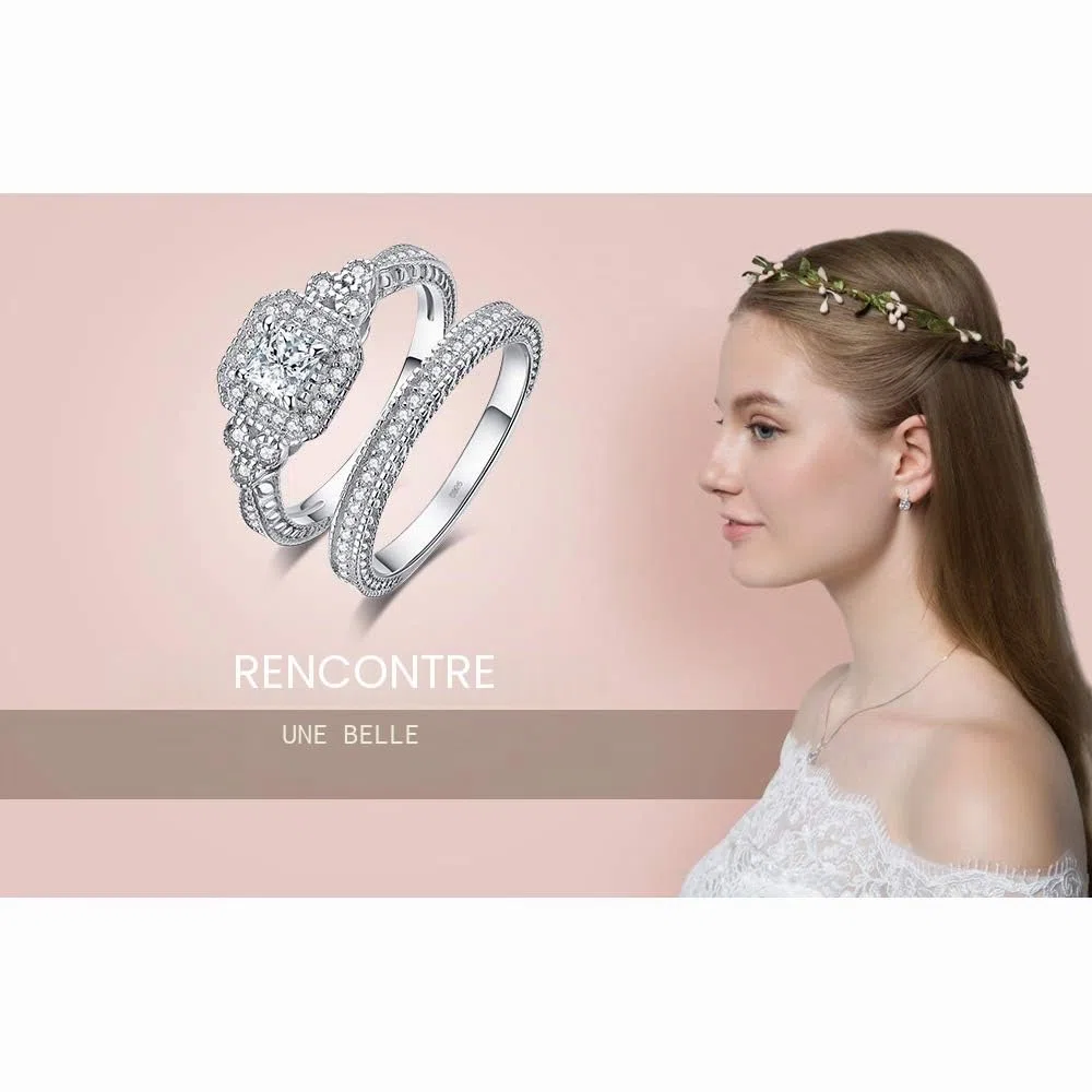 JewelryPalace Infini Empilable Bague Taille Princess Émeraude Pierre Argent 925 Femme, Classic Cubic Zirconia Bague Fiançailles Promise Anneau Alliance Plaqué Or Jaune Or Rose, Ensemble Bijoux Mariage