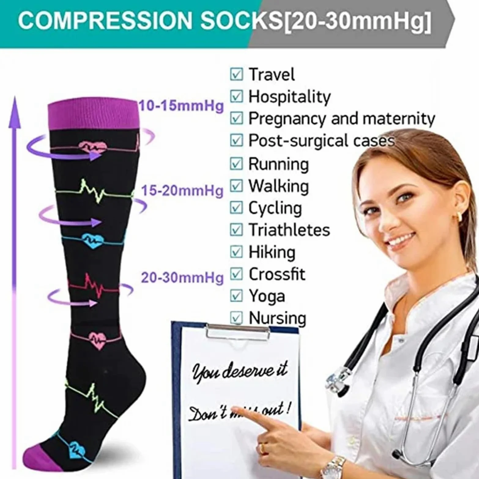 Bas De Contention Chaussettes De Compression for Leggings Running Pressure Soccer Chaussettes Unisexes for Adultes Édition Network Red Pressure Nurse Men Sock(MIX006-2,S-M)