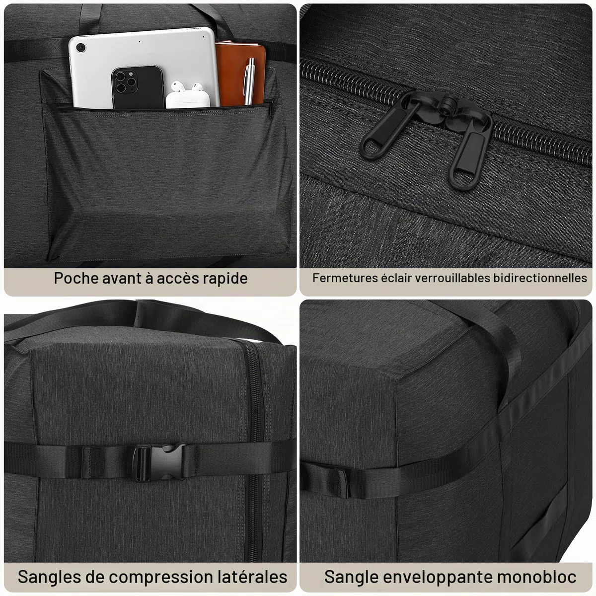 120L Sac de Voyage, Grand Sac de Voyage Imperméable et Résistant aux Déchirures, pour Déménagement, Rangement, Voyage, Camping pour Homme et Femme