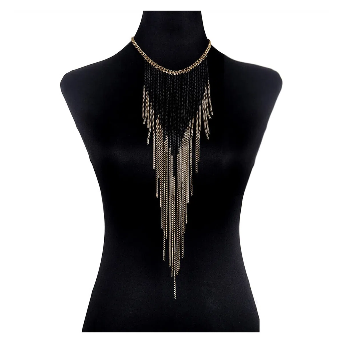 Chaîne de Corps de Luxe pour Le Ventre, Couleur Or Noir, Collier Harnais de Soutien-Gorge, Pompon, Cadeau de Festival pour Femme