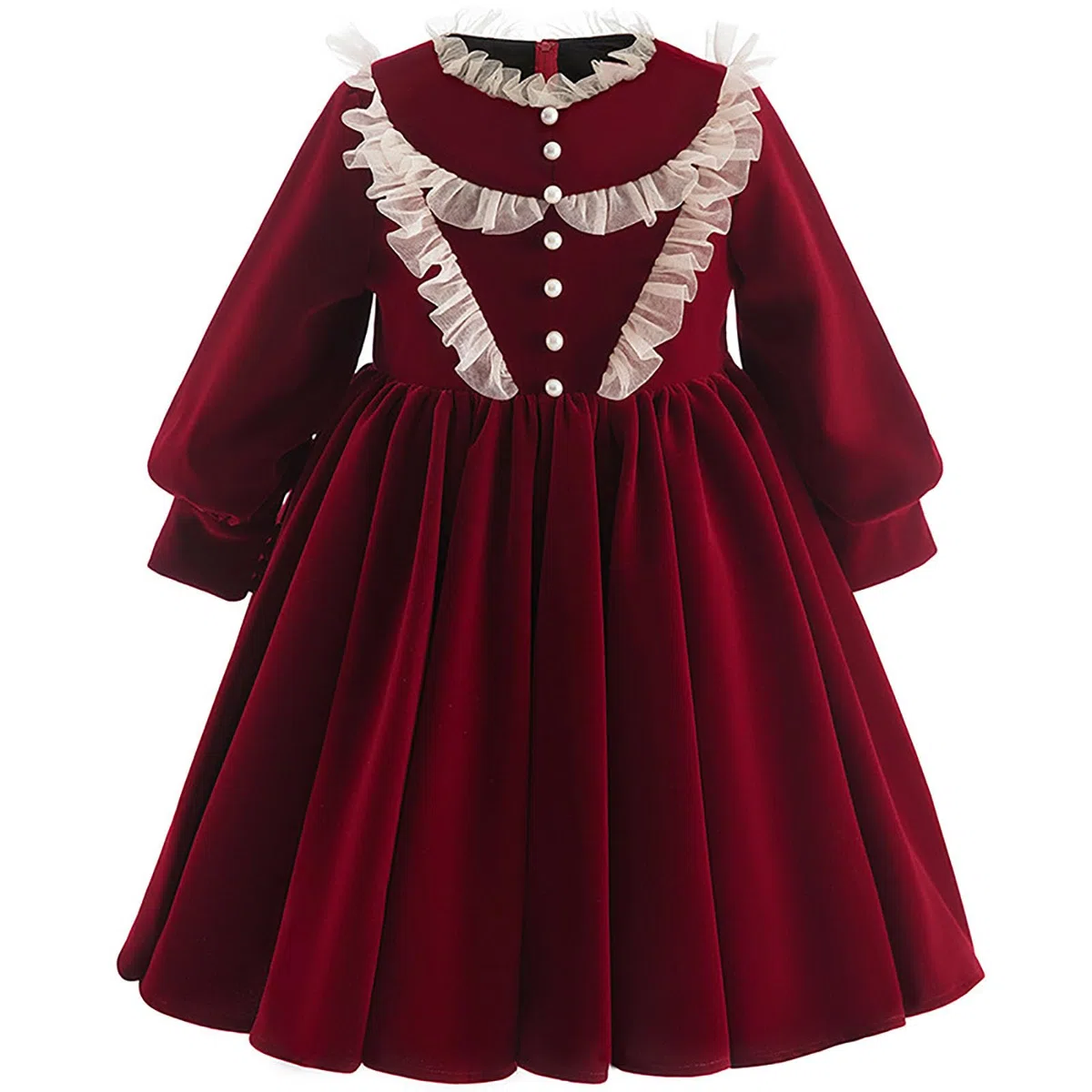 Robe de Noël à manches longues en velours pour filles, robe de princesse plissée à volants en tulle plissé, robe de princesse plissée pour fête d'anniversaire, vêtements d'automne et d'hiver, 12 mois