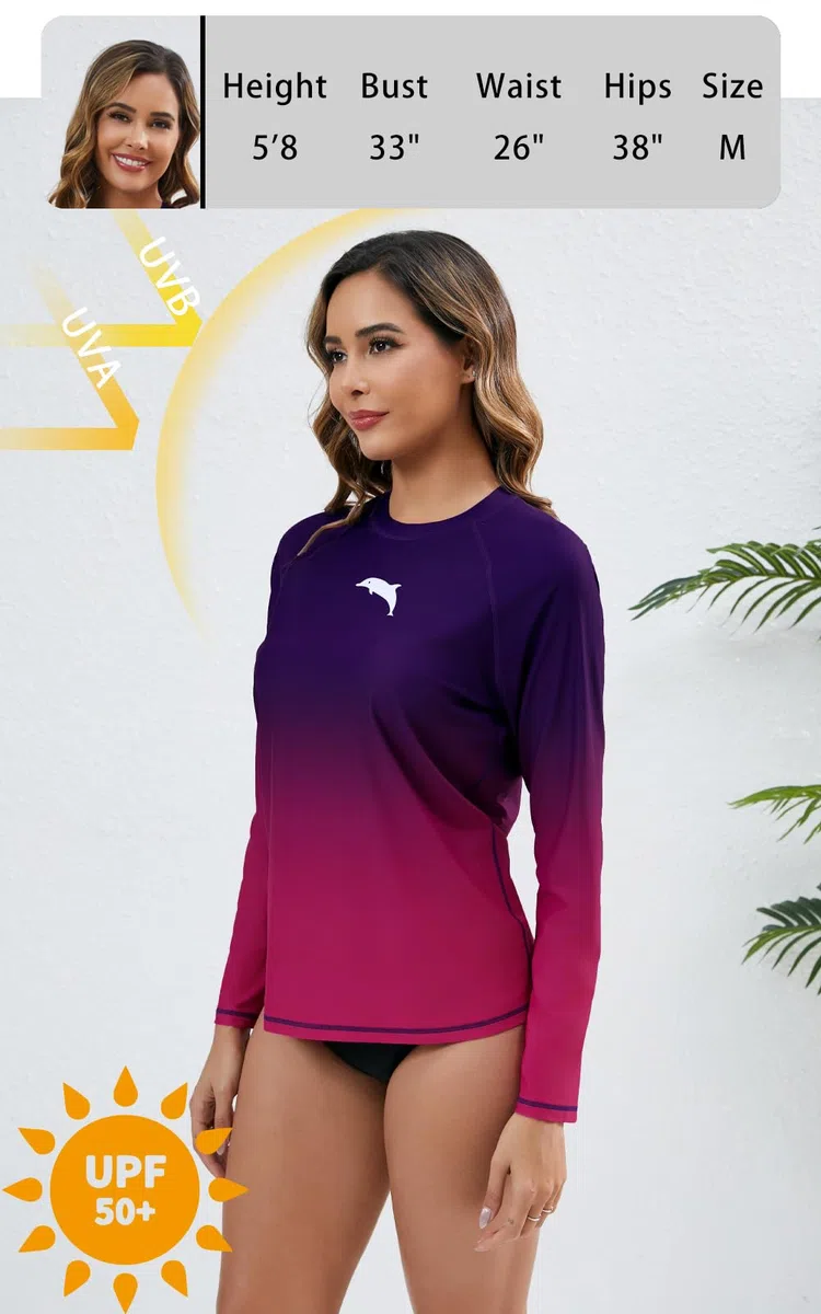 Halcurt Haut de bain à manches longues avec soutien-gorge intégré UPF50+ Protection solaire Maillot de bain à séchage rapide