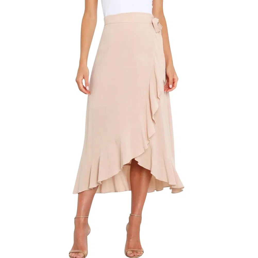 ODIZLI Jupe portefeuille taille haute irrégulière ourlet asymétrique taille nouée à volants jupe midi trapèze