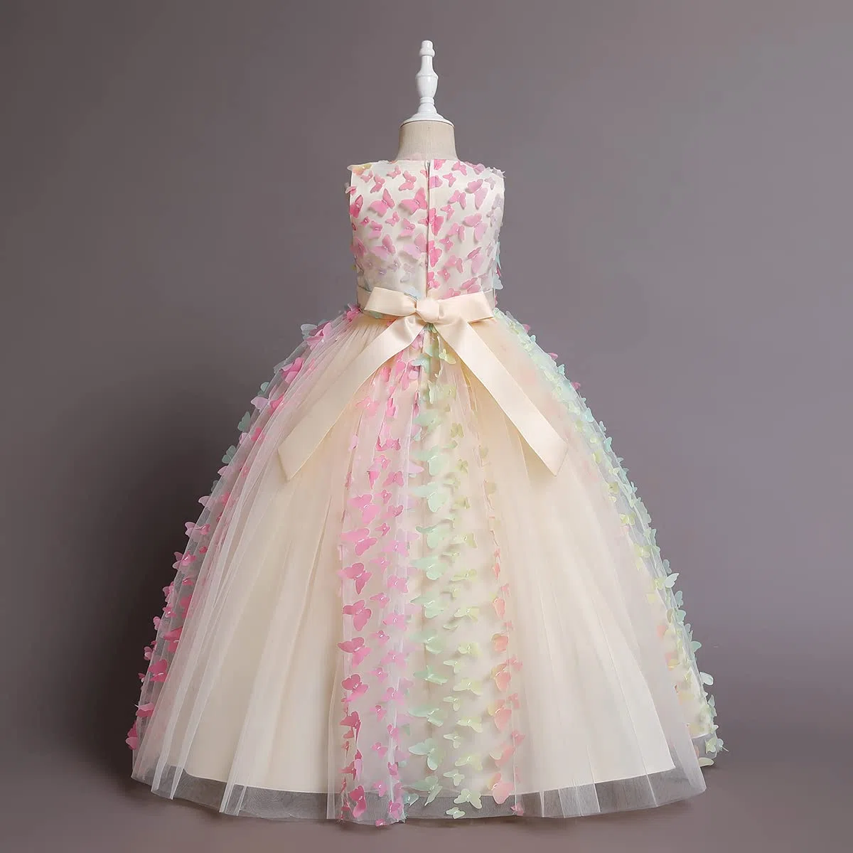 Papillon Robe Fille Enfant Princesse Mariage Appliqué 3D Robe Demoiselle d'honneur Soirée sans Manches Tutu Tulle Longue Fantasie Anniversaire Carnaval Fête Pageant Cérémonie 4-14 Ans