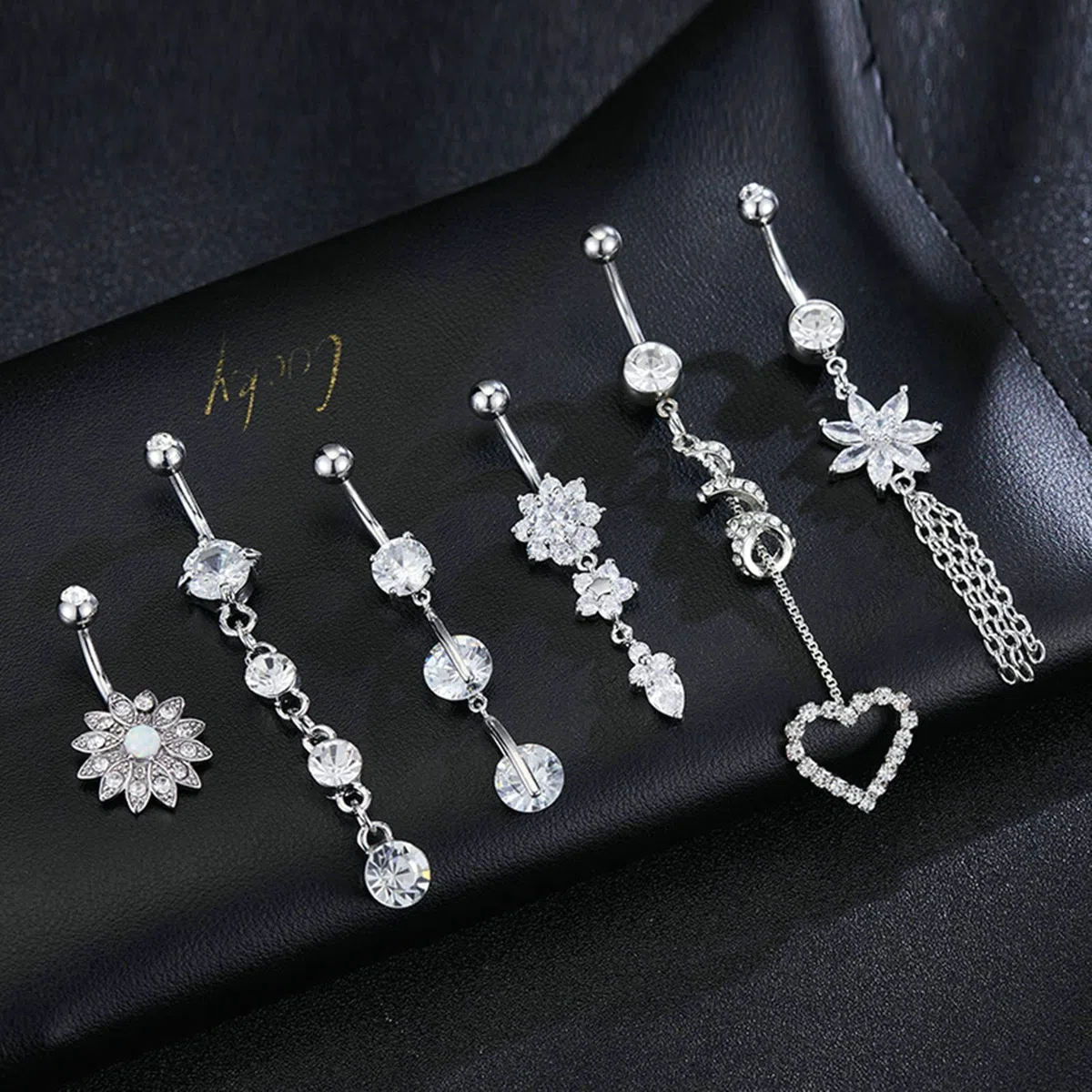 Lot de 6 piercings de nombril en acier inoxydable et oxyde de zirconium 14 g