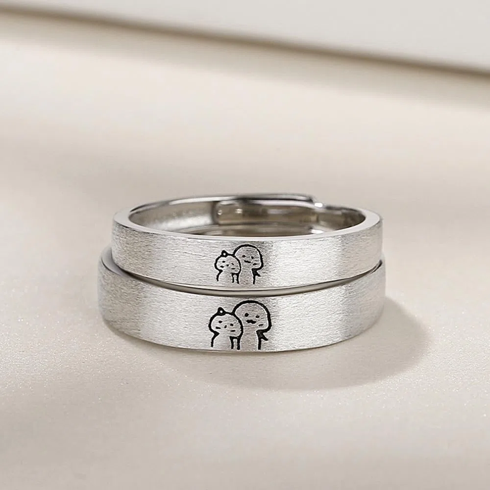 Bagues De Couple En Argent Sterling Avec Joli Chat Pour Elle Et Lui Réglables Pour Anniversaire Mariage Fiançailles Amour Sans Fin Ensemble De Bagues Assorties Bijoux Cadeaux Pour Femmes Et Hommes