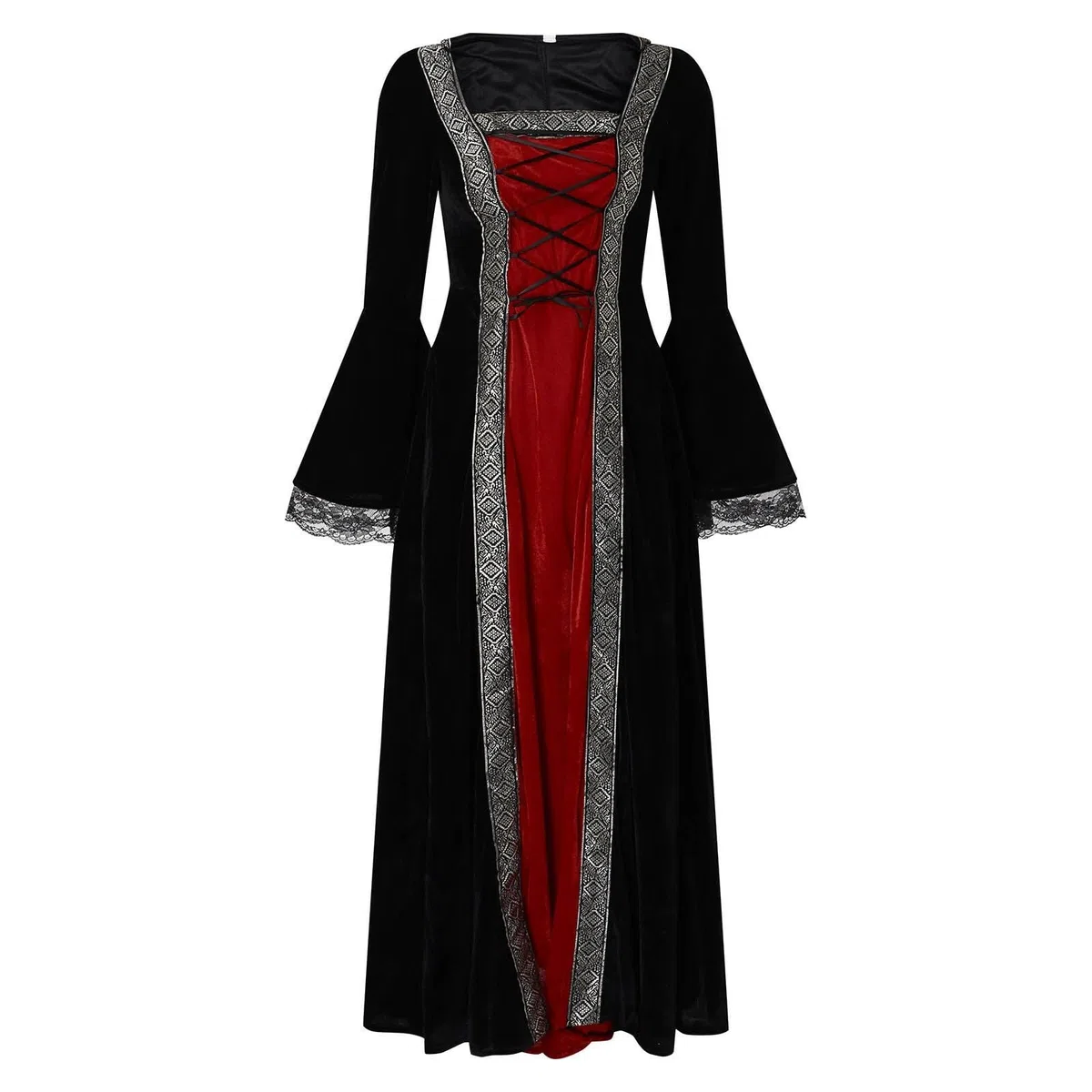 Générique Robe Medievale Femme Robe Renaissance Femme Grande Taille Avec Manches Trompette Robes Gothique Corset Deguisement Halloween Adult Costume Pirate Pour Carnaval Halloween Fête