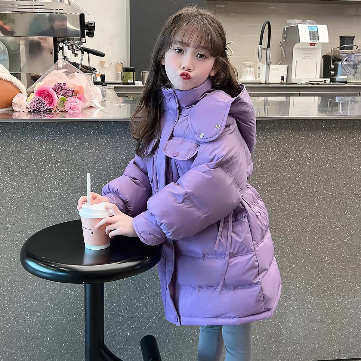 Veste d'hiver pour enfant fille parka d'hiver garçon avec capuche en fourrure Parka chaude pour l'extérieur Manteau d'hiver en duvet pour enfant Veste matelassée pour fille