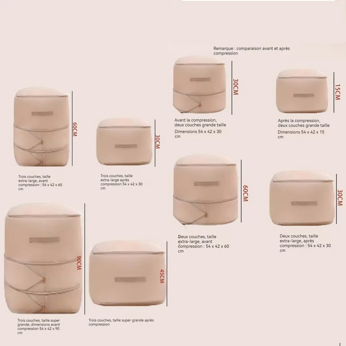 Sac de Compression Ultime sans Aspirateur, Gain de Place pour la Maison, Résistant à l’Humidité, Sac de Rangement sous Vide pour Couettes, Vêtements (BEIGE,SET-2)