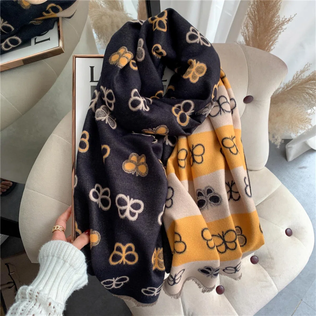 URYYRIT Foulard Écharpe Cachemire Chaude Dames Imprimer Un Châle De Couverture Hivernale Épaisse Et Envelopper Pashmina 180 * 65 Cm Femmes-Wyt59-3