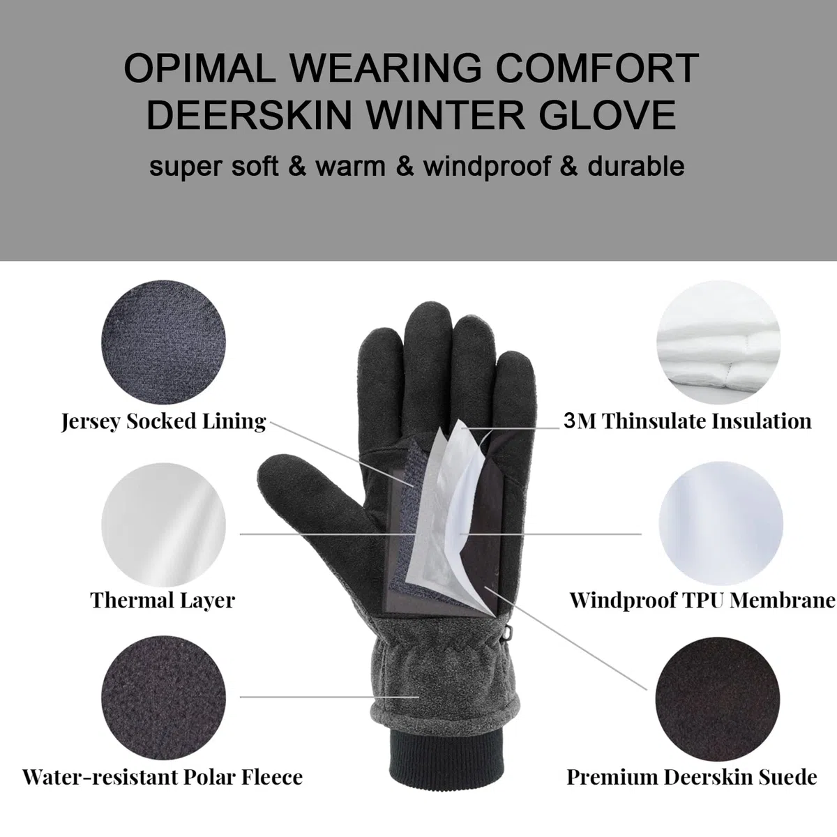 SKYDEER Gants d'hiver en daim doux et polaire thermique et isolation Thinsulate 3M (SD8661T)