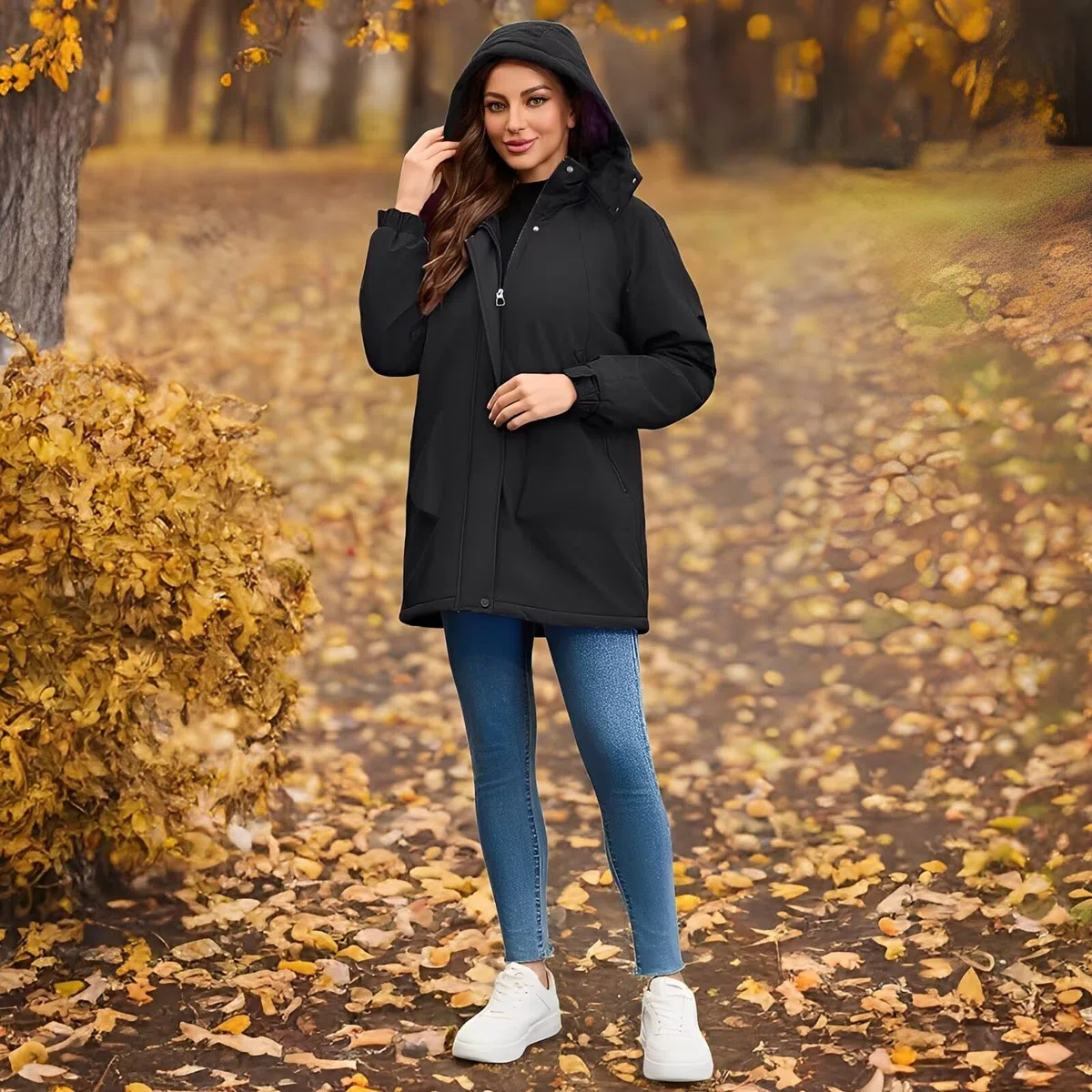 Vestes imperméables légères pour femmes Manteaux longs Softshell doublés de polaire chaude pour l'automne et l'hiver
