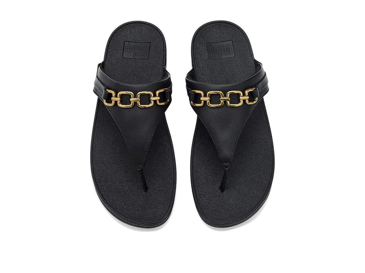 Fitflop Lulu Square-chain Leather Toe-post Sandals SandaleFemme | Tongs confortables d'été décontractées avec semelle extérieure en caoutchouc antidérapant