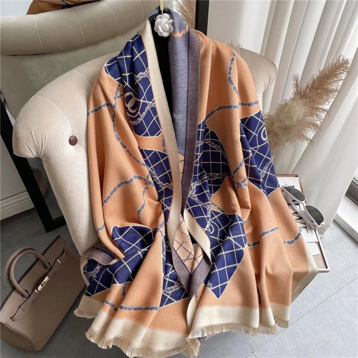 URYYRIT Foulard Écharpe Cachemire Chaude Dames Imprimer Un Châle De Couverture Hivernale Épaisse Et Envelopper Pashmina 180 * 65 Cm Femmes-Wyt59-3