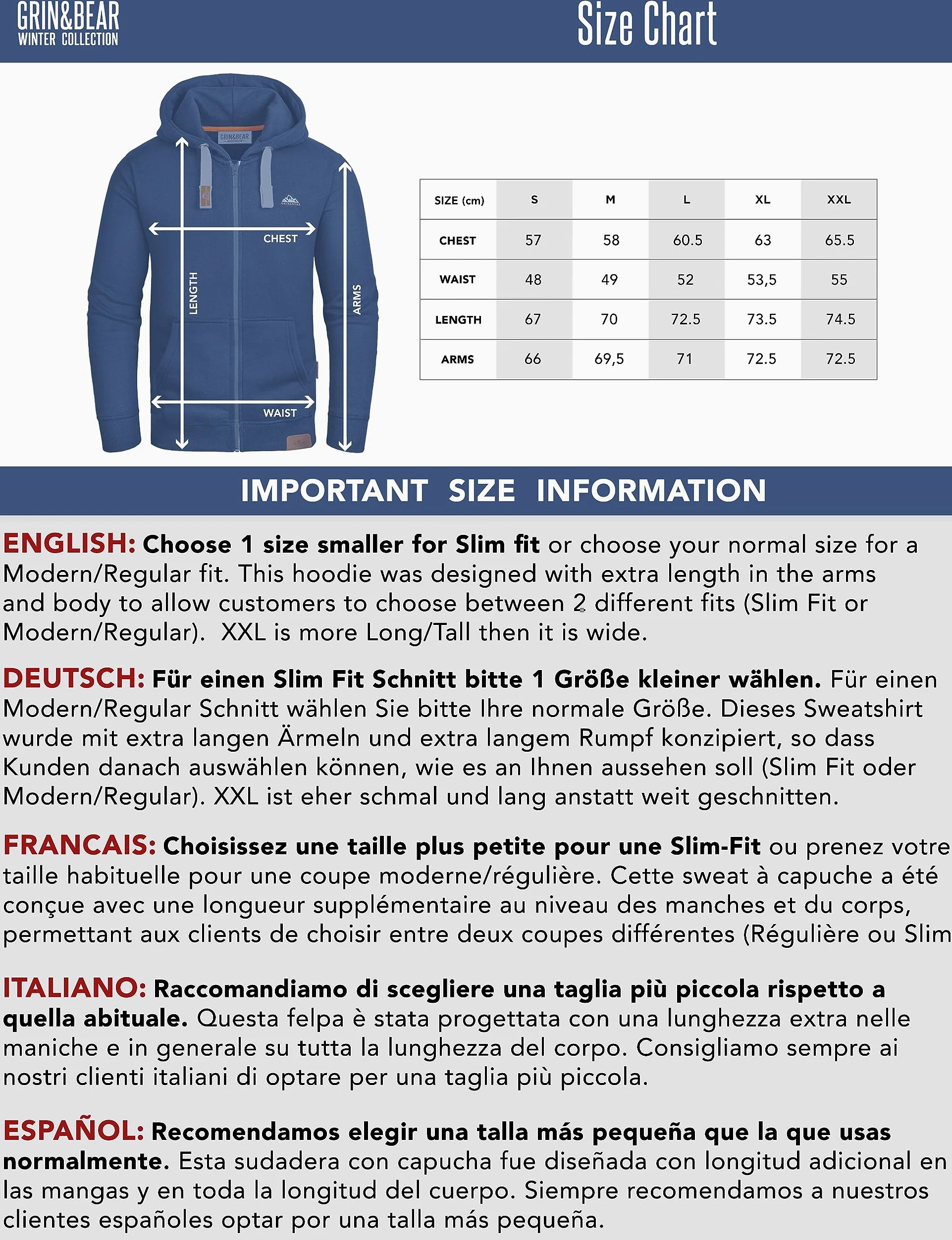 Grin&Bear GEC022 Sweat à capuche, lourd, pour homme