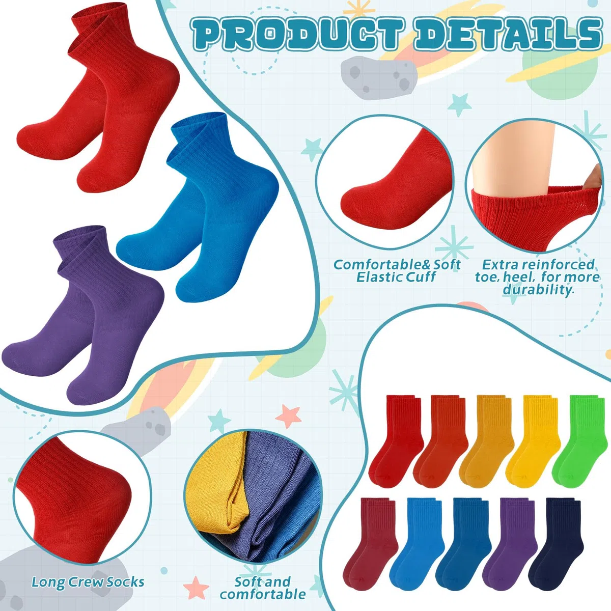 Coume Lot de 50 paires de chaussettes longues colorées pour filles de 6 à 8 ans - Cadeau d'anniversaire, de Noël et d'hiver