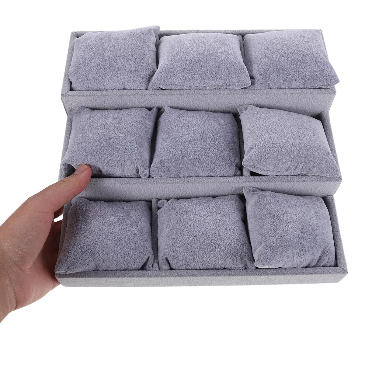 PACKOVE Plateau à Bijoux en Velours 3 Niveaux, 9 Compartiments