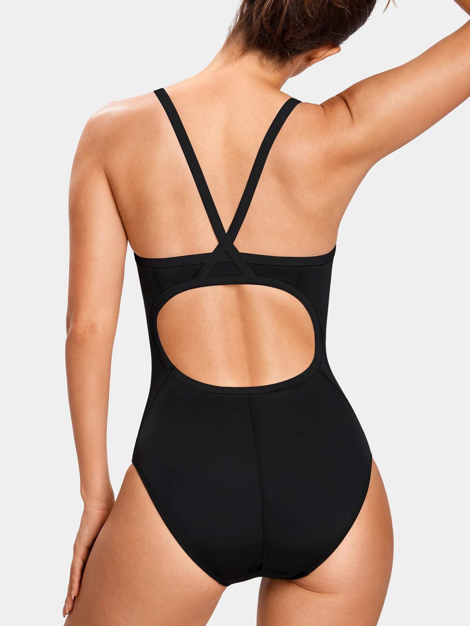 SYROKAN Femme Maillot de Bain Sport Natation 1 Pièce Mince Bretelles Dos Croisé Noir 38 inch