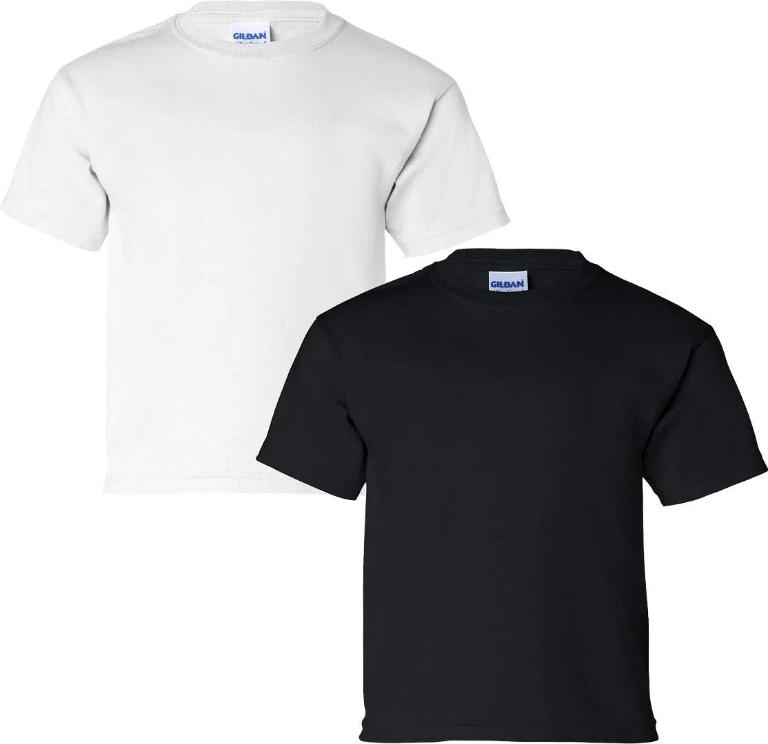 Gildan Lot de 2 t-shirts en coton pour enfant, Blanc/noir, X-Large
