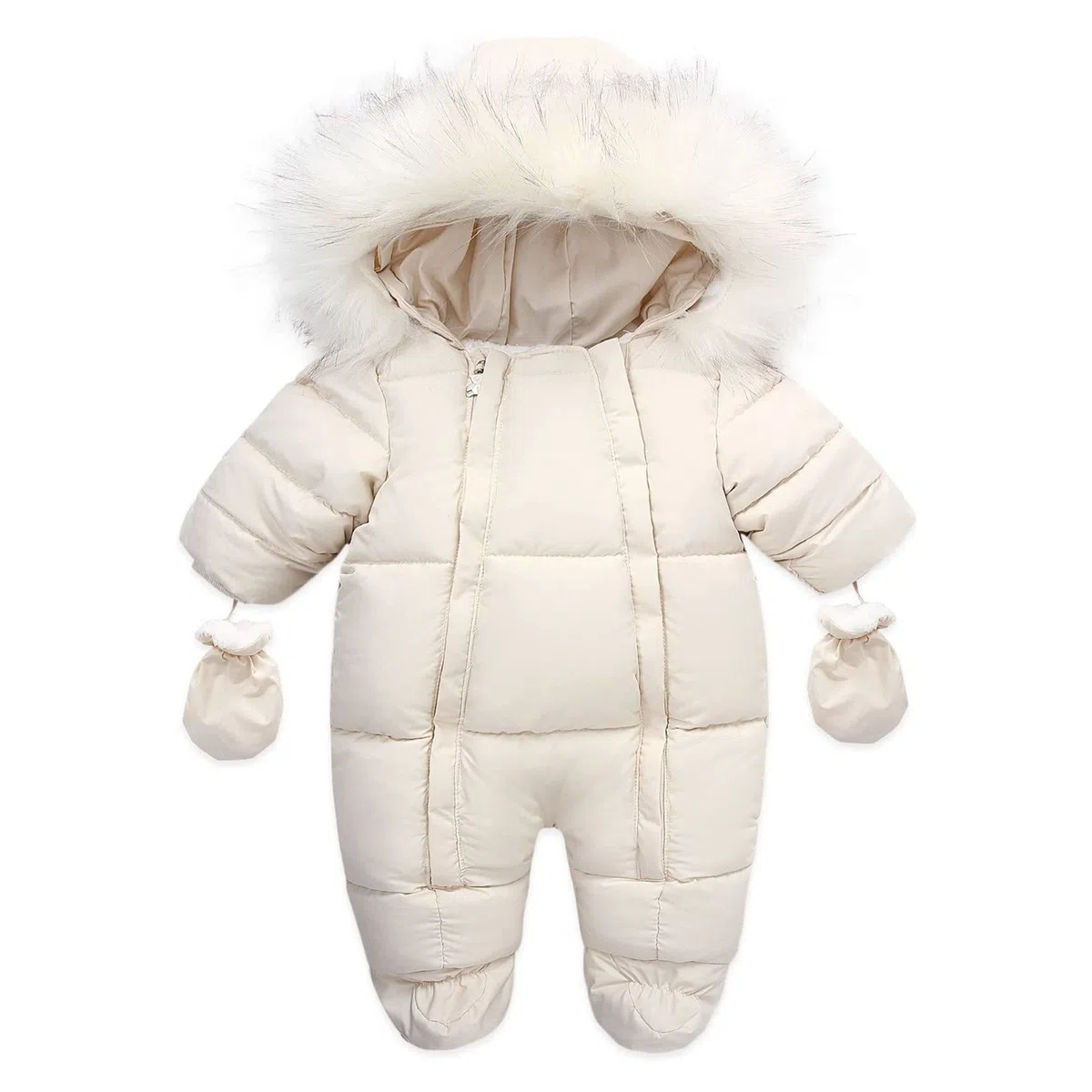 Combinaison d'hiver pour bébé nouveau-né avec double fermeture éclair, combinaison de neige doublée avec gants et chaussettes amovibles, grenouillère unisexe pour garçons et filles