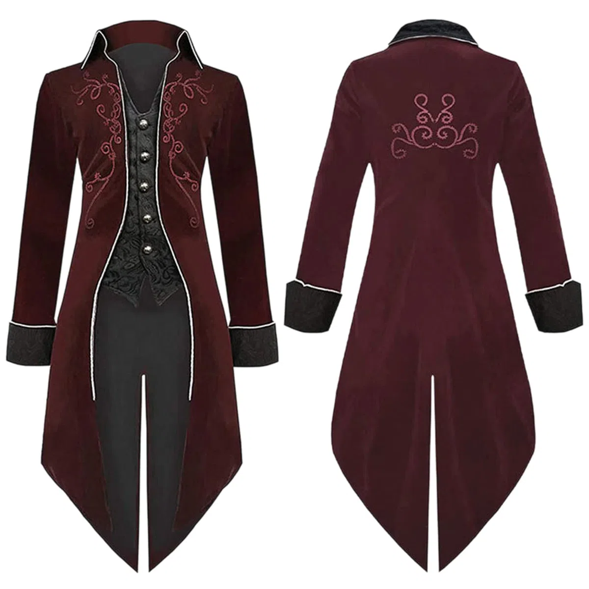 Veste gothique pour homme - Grandes tailles - Manteau noir classique - Jupe de marche victorienne - Costume d'Halloween Tuxedo - Costume d'Halloween - Tailles S à 5XL