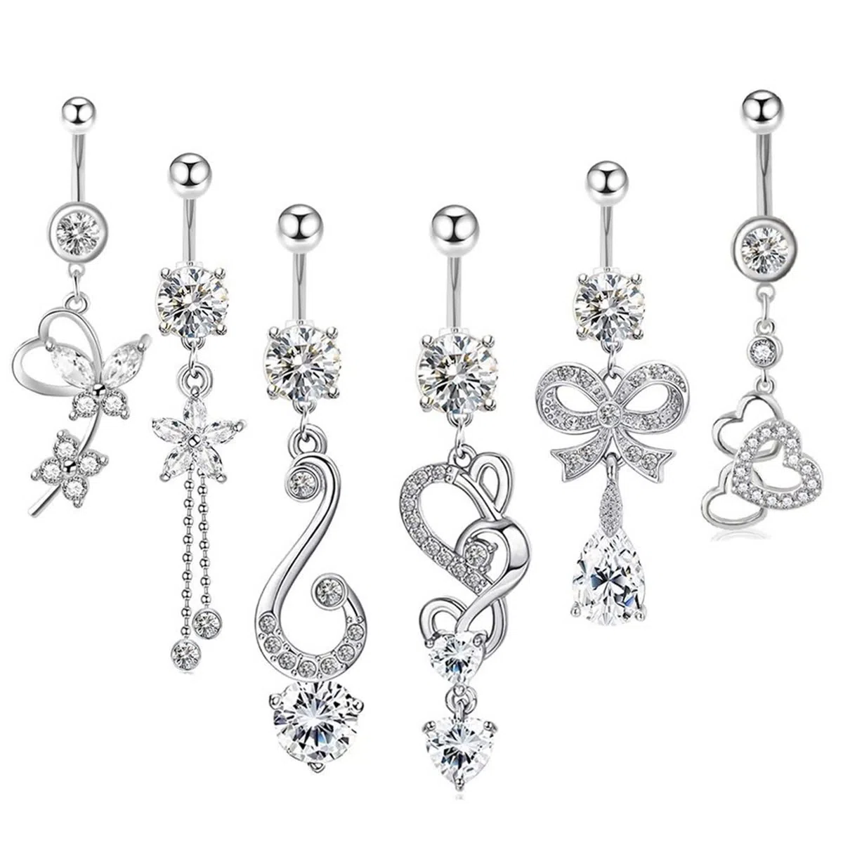 Percing au Nombril Coeur, Piercing Nombril Acier Chirurgical 14 Gauge Bijoux de Piercing Bowknot Fleur Zircone