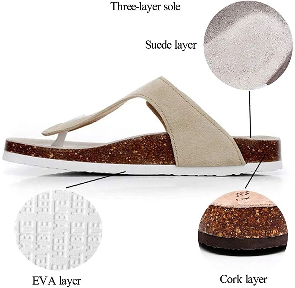 Femmes Slide Hommes Liège Semelle Sandales Plates Réglables en cuir Boucle Décontractée Peep Toe Chaussures Suede Tongs été
