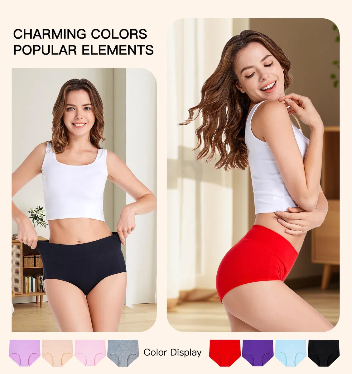 youlehe Sous-vêtements en coton pour femme - Taille haute - Couverture complète - Doux et respirant