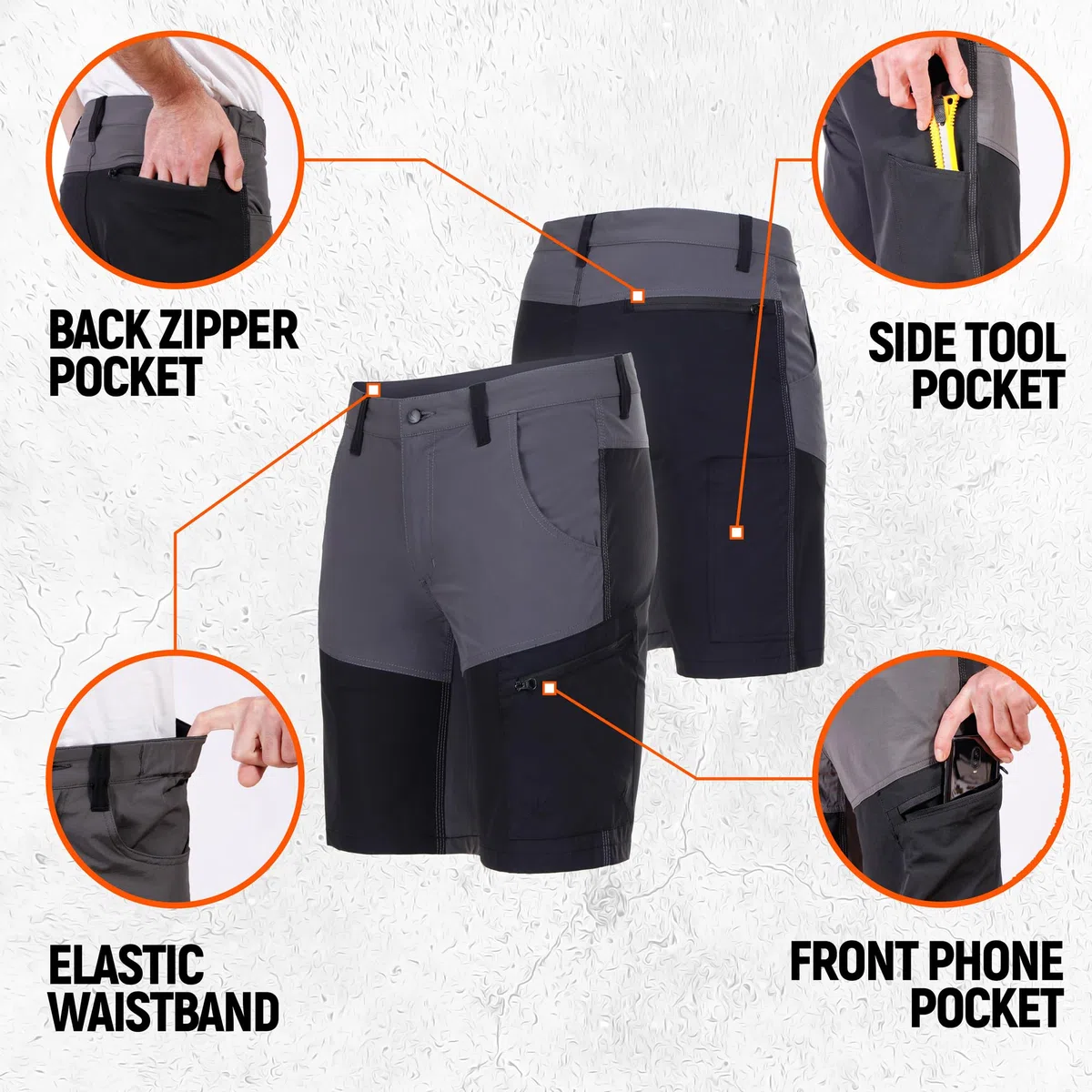 Stenso Nox Shorts Et Bermudas Homme - Short De Travail Homme Stretch Ultraléger - Adapté Au Travail Et Aux Loisirs - Fermeture YKK, Poches Avant, Poche Cargo avec Fermetures Éclair
