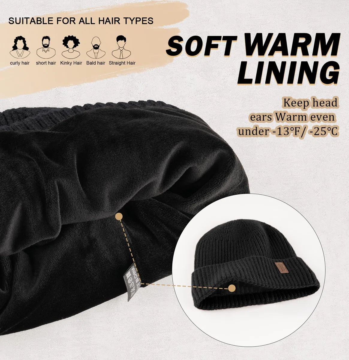 Wmcaps Bonnet Chaud pour Homme et Femme - Bonnet d'hiver avec Doublure en Polaire - Unisexe - Bonnet tricoté avec Poignets