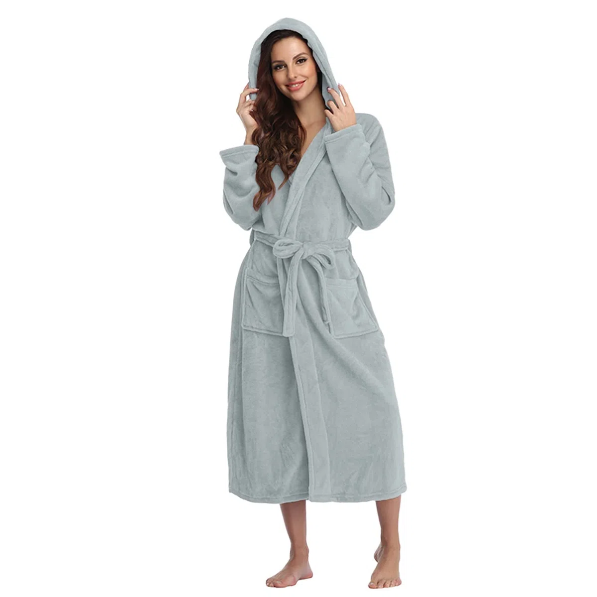 Générique Peignoir Femme avec Capuche Robe De Chambre Confort Absorbant Doux Pyjama Poches Leger Long Eponge pour Voyage, Piscine, Salle De Sport,