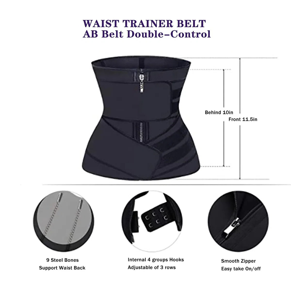 WHSPORT Femme Ceinture de Sudation Ajustable en Sauna Néoprène Ceinture de Minceur Sport Gaine Amincissante Ventre Plat Serre Taille Corset Sculptant Réglable Ceinture Abdominale Zip